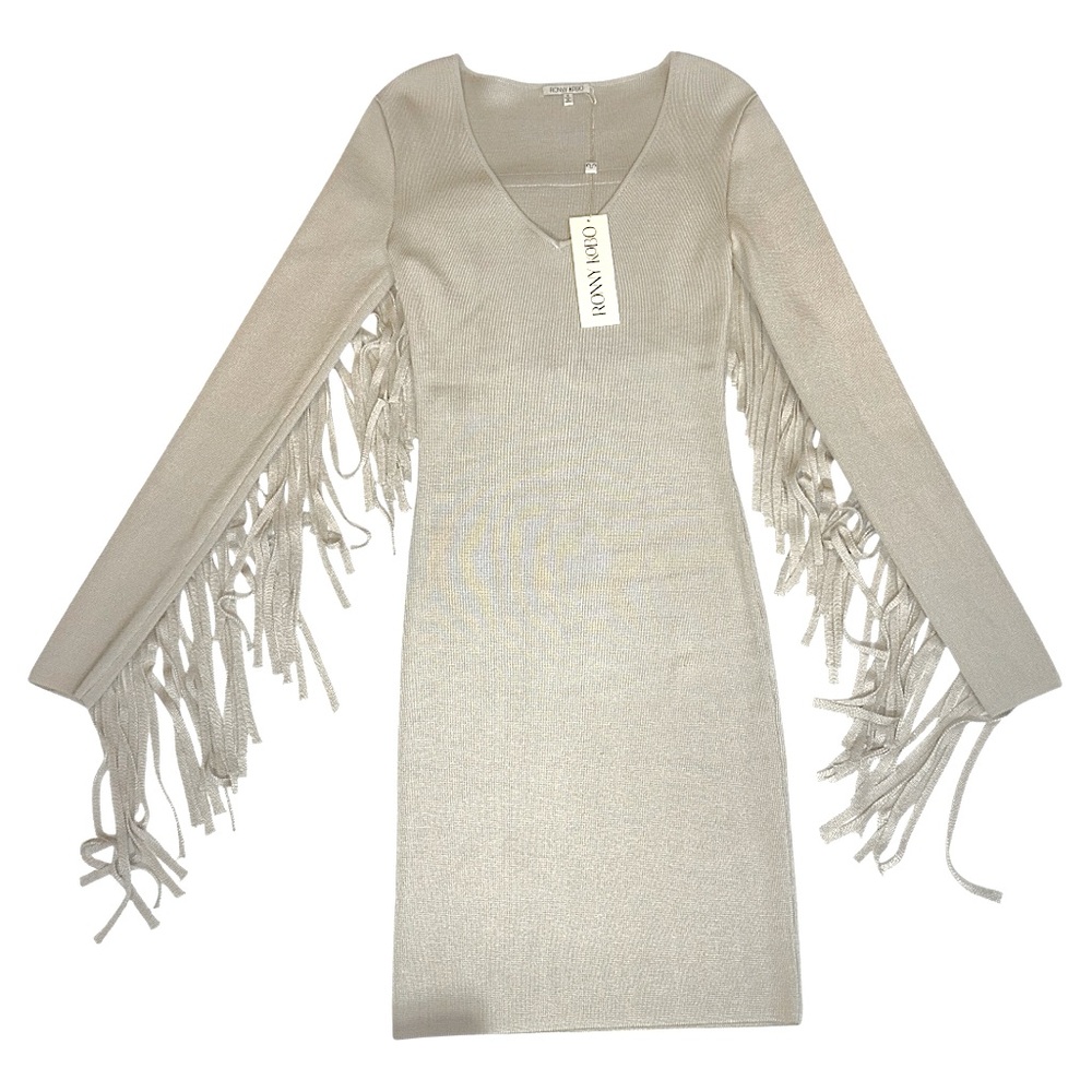 RONNY KOBO “Francesca” Fringe Long Sleeve V-Neck Bodycon Dress Size Small - Picture 4 of 6